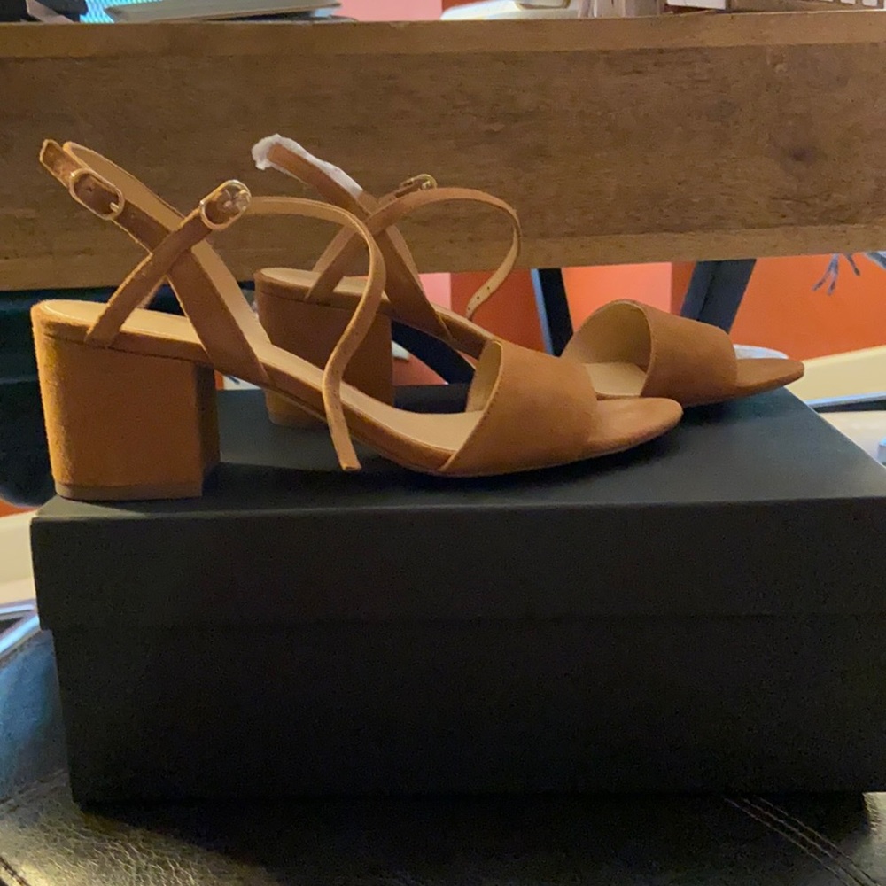 Wide Strap Block Heel Sandal in Suede